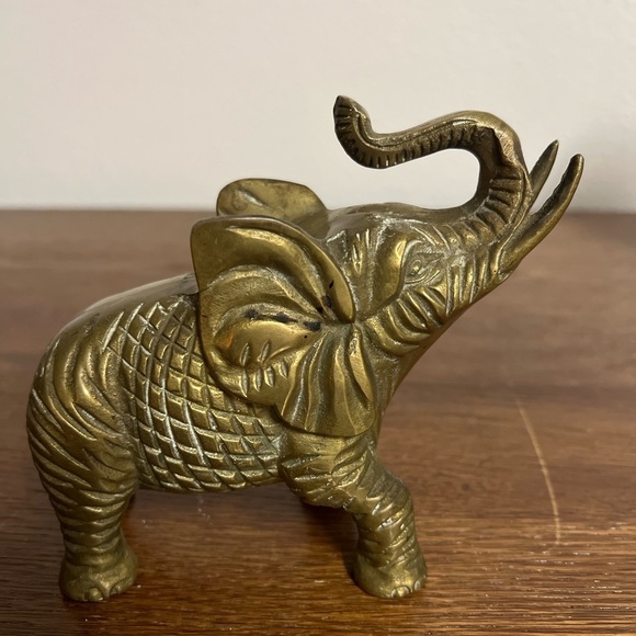 Vintage Solid Brass Elephant Figurine 5” Trunk Up Lucky Home Décor - Picture 3 of 5